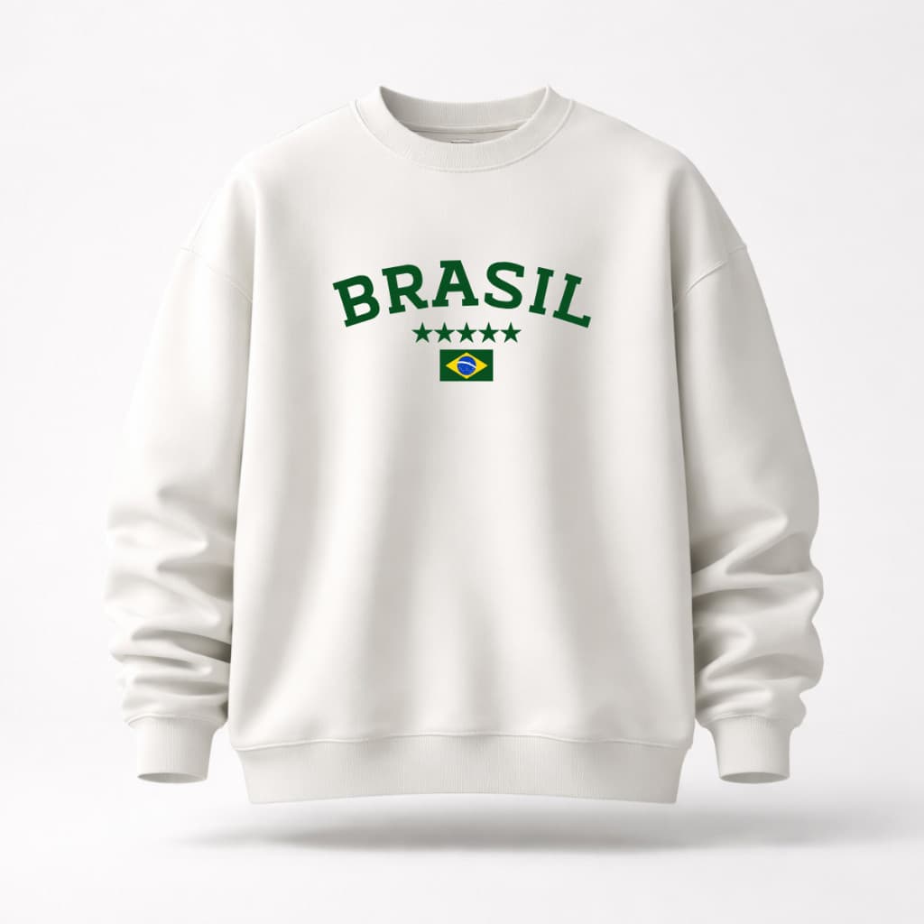 Moletom Careca Masculino Feminino Flanelado Gola Redonda Brasil 2026