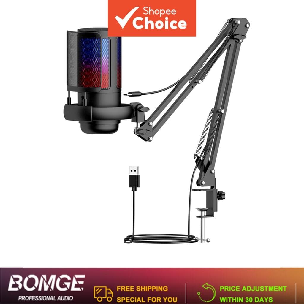 Microfone de Mesa para PC USB RGB com Condensador para Voz e Conversação Sistema Profissional