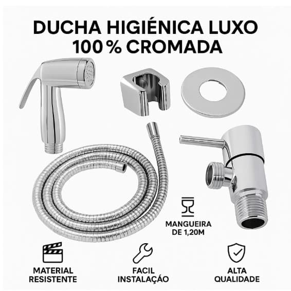 Ducha Higiênica Para Banheiro Completa Luxo  Inox  1,2m Chuveirinho Privada