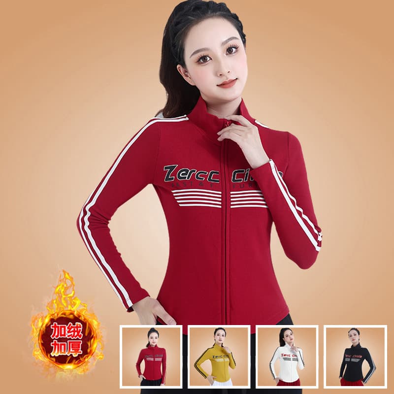 2025 inverno roupas de dança quadrada forro de lã com zíper jaqueta umidade Wicking esportes de manga comprida Fitness c