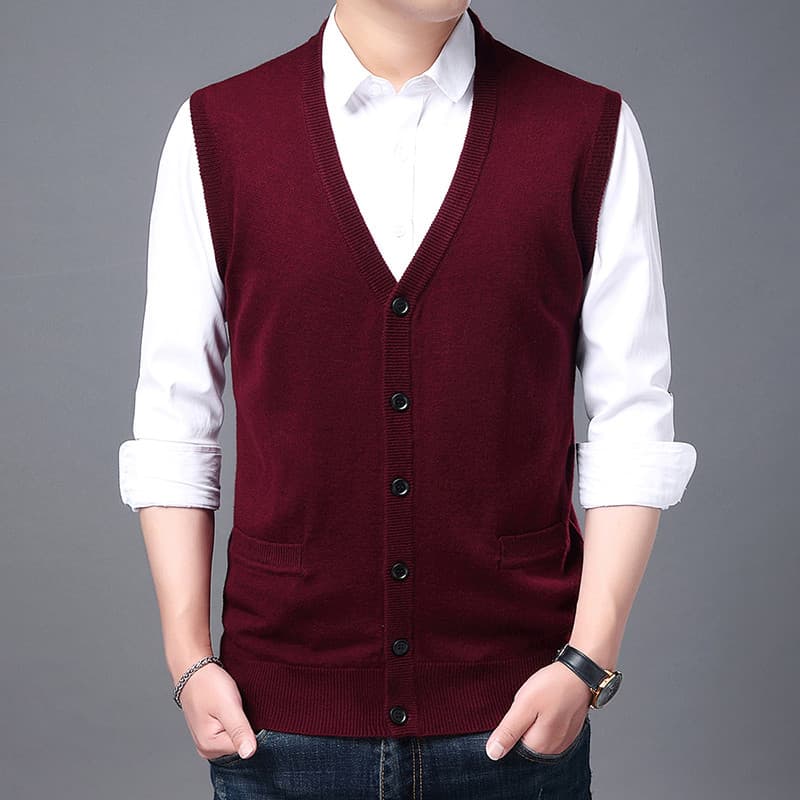 Primavera outono lã camisola colete masculino Cardigan de meia-idade idosos colete fino pai usar colete de lã aberto