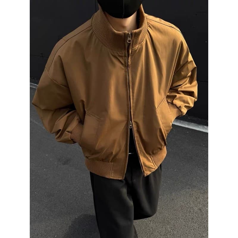Novo estilo japonês americano bombardeiro jaqueta masculina primavera outono perfil na moda jaqueta curta gola uniforme