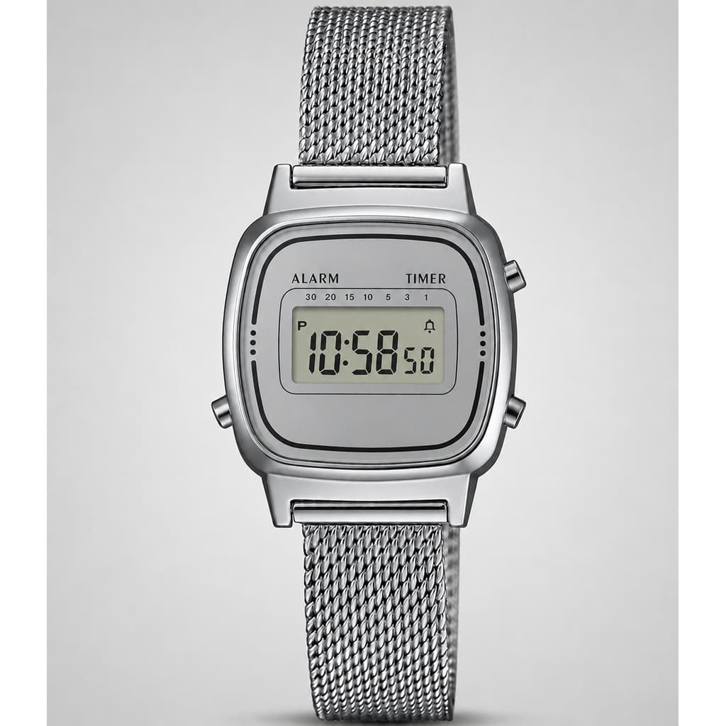 Relógio Feminino Doluk Mini Pulseira de Esteira Prata Digital Vintage Moda Presente