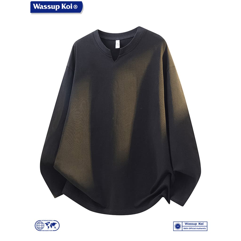 WASSUP KOI Joint American Retro Cor Sólida Camiseta de Manga Comprida Masculina Outono Novo Estilo Básico Camisa de Fund