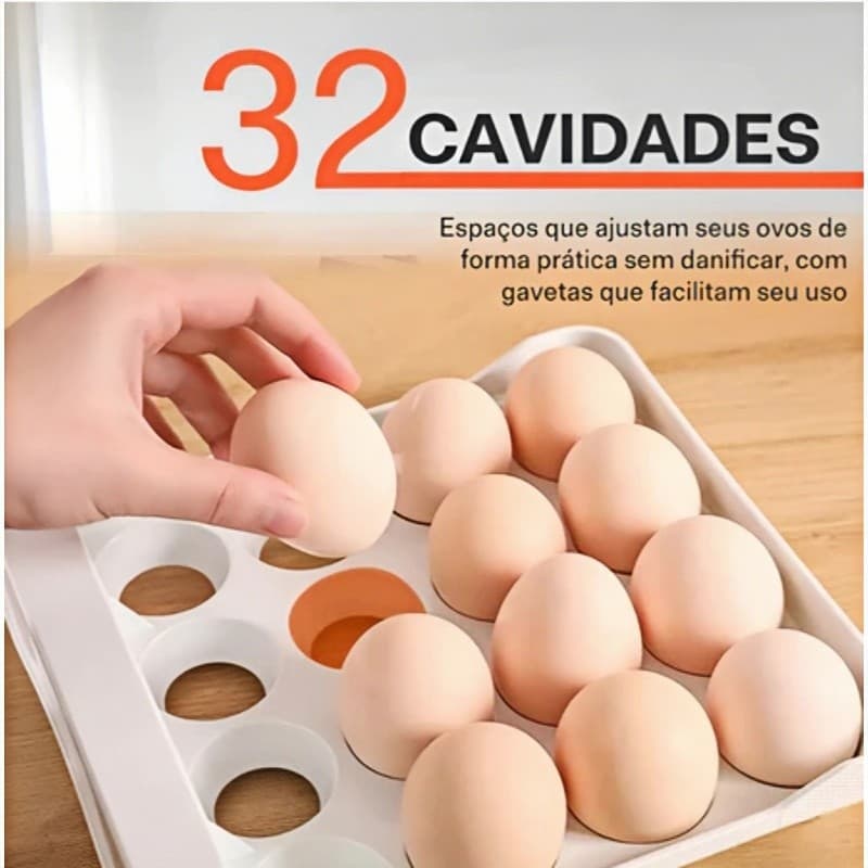 Porta Ovos 32 Unidades Organizador Geladeira Gaveteiro Empilhável Duplo Compartimento