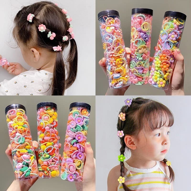 Conjunto De Laços Cabelo Coloridos 50/100 Criança Elásticos Macios Meninas Pequenas  Acessórios Estilo Coreano/Japonês