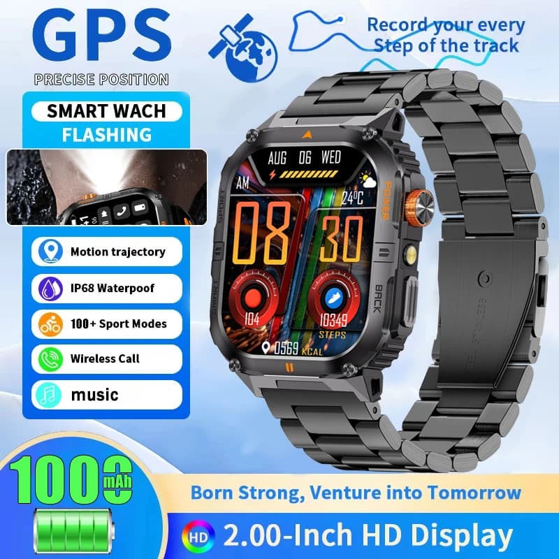 Novo 2026 Militar SmartWatch Masculino Esportes À Prova Dwaterproof Água Rastreador GPS LED Bluetooth Chamada Monitorame