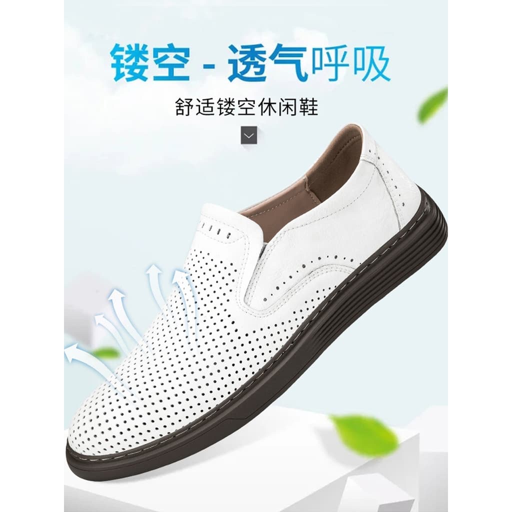 Verão oco respirável sapatos de couro masculino couro genuíno sola macia tamanho 37 sapatos masculinos versão coreana na