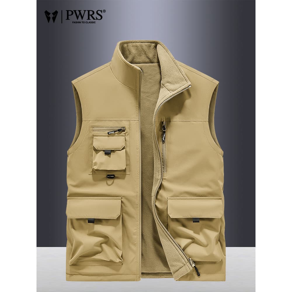 Colete 2025 novo estilo masculino primavera outono fino veludo à prova de vento dupla face usar colete de lã Polar meia-