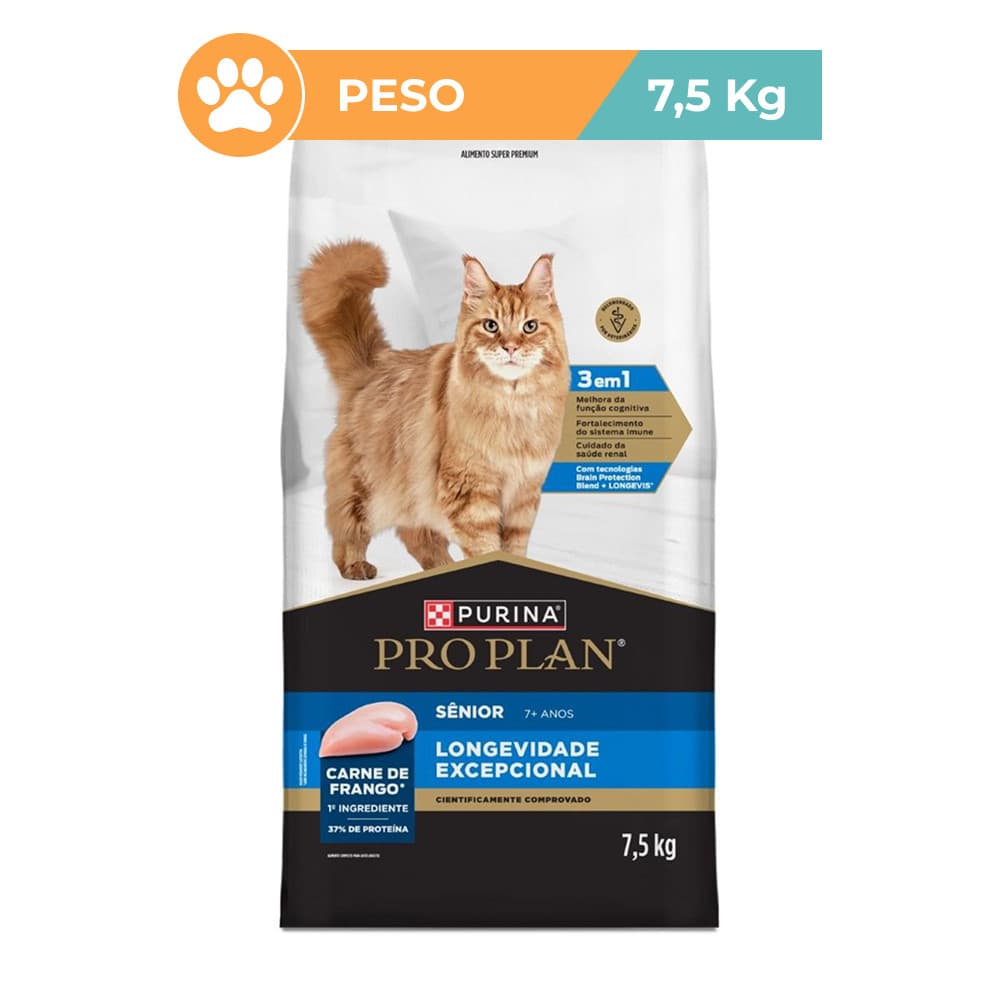 Ração Pro Plan Frango Gatos Adultos 7+ Longevidade 7,5kg