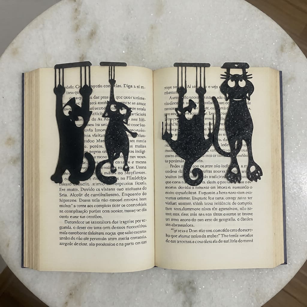 Kit 4 Marcadores de Livro Gato Pendurado Criativo Cute Pet Leitura Presente Estudante Decoração Impressão 3D