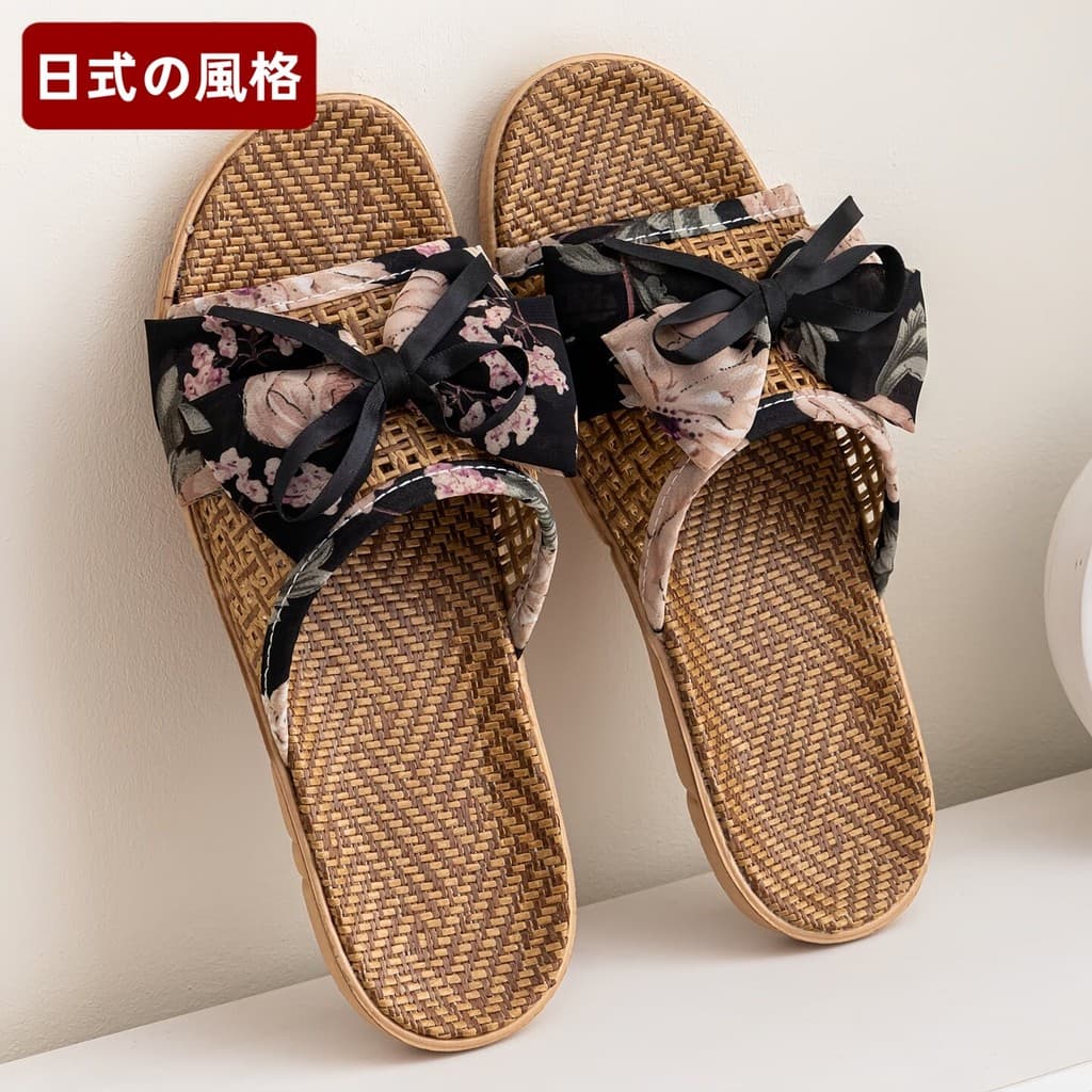 Novo estilo verão Rattan grama tecido chinelos de linho moda feminina arco-nó Baotou sandálias Bamb