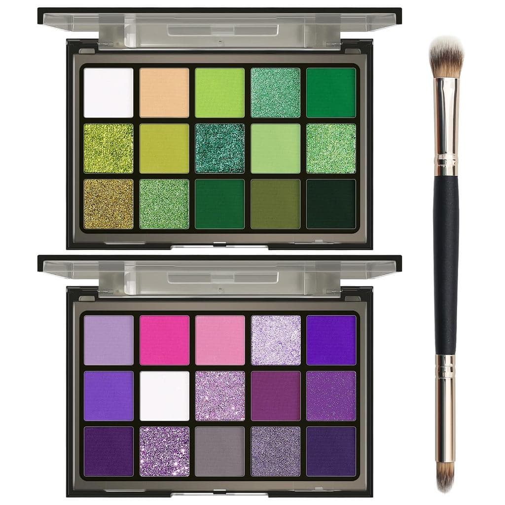 Conjunto de Maquiagem com 2 Paletas de Sombras UCANBE, Paleta de Sombras para Olhos em Cores Verde e Roxo com Acabamento