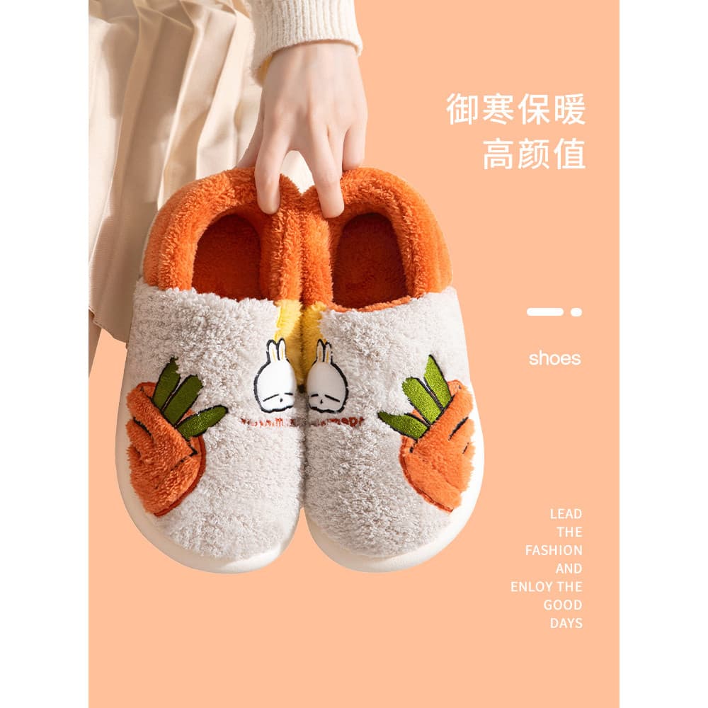 Rogue coelho chinelos de algodão feminino inverno de sola grossa casa interior salto quente sapatos de confinamento casa