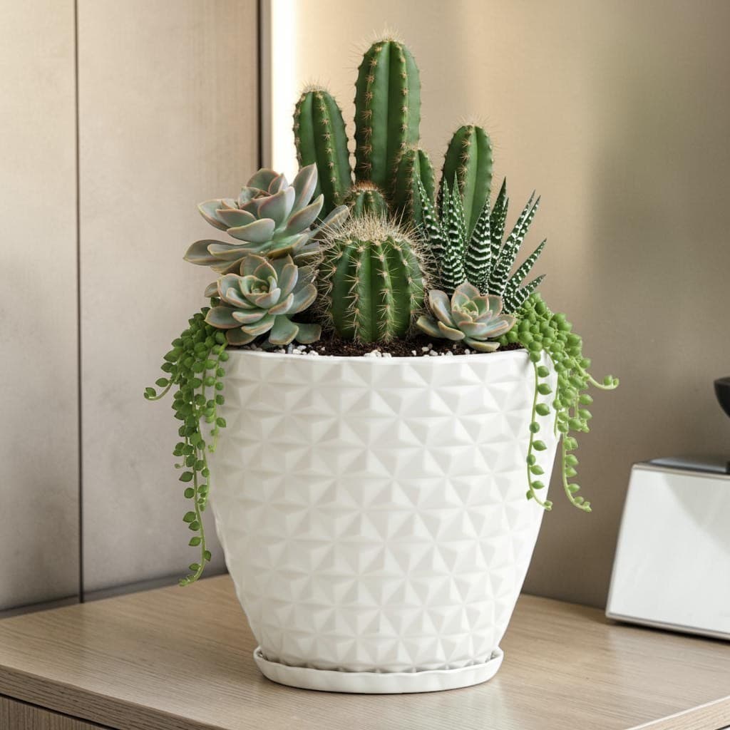 Vaso para Plantas Diamante 20x23 em Polietileno com Prato Coletor Decorativo Área Interna e Externa