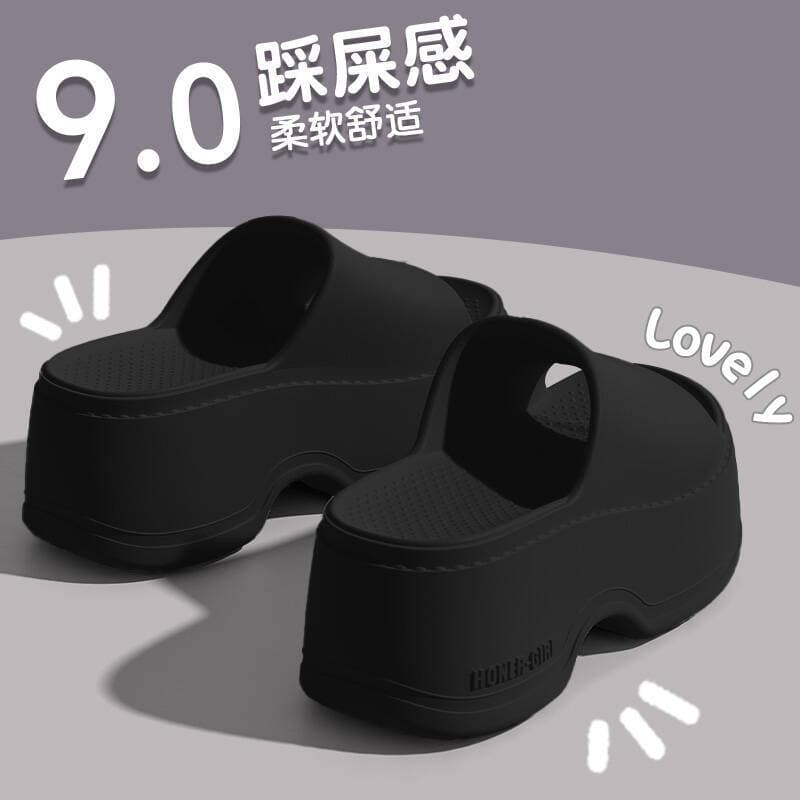 Chinelos de plataforma de sola grossa aumentados senhoras verão exterior Wear Super quente preto de salto alto antiderra