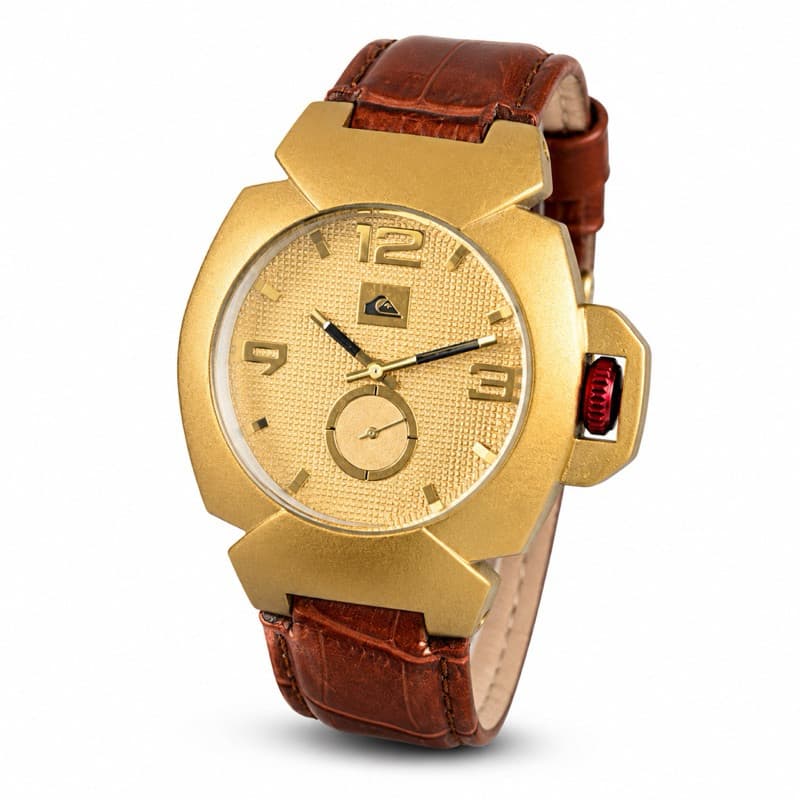 Relógio Masculino Quiksilver Foxhound Dourado Couro Luxo Premium..