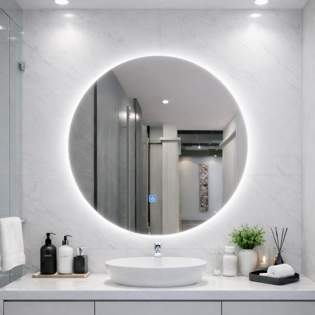 Espelho Com LED Touch Redondo Moderno 70cm Iluminação Inteligente 2 Cores Banheiro Quarto Paylow