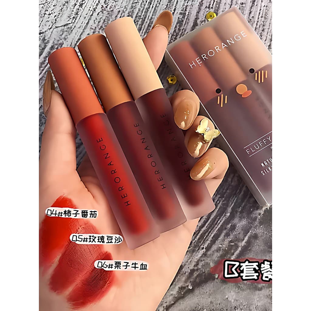 Conjunto de batom fosco fosco, suporte para caneta, batom, conjunto de três peças, cor Nude vermelha, comer pasta de bat