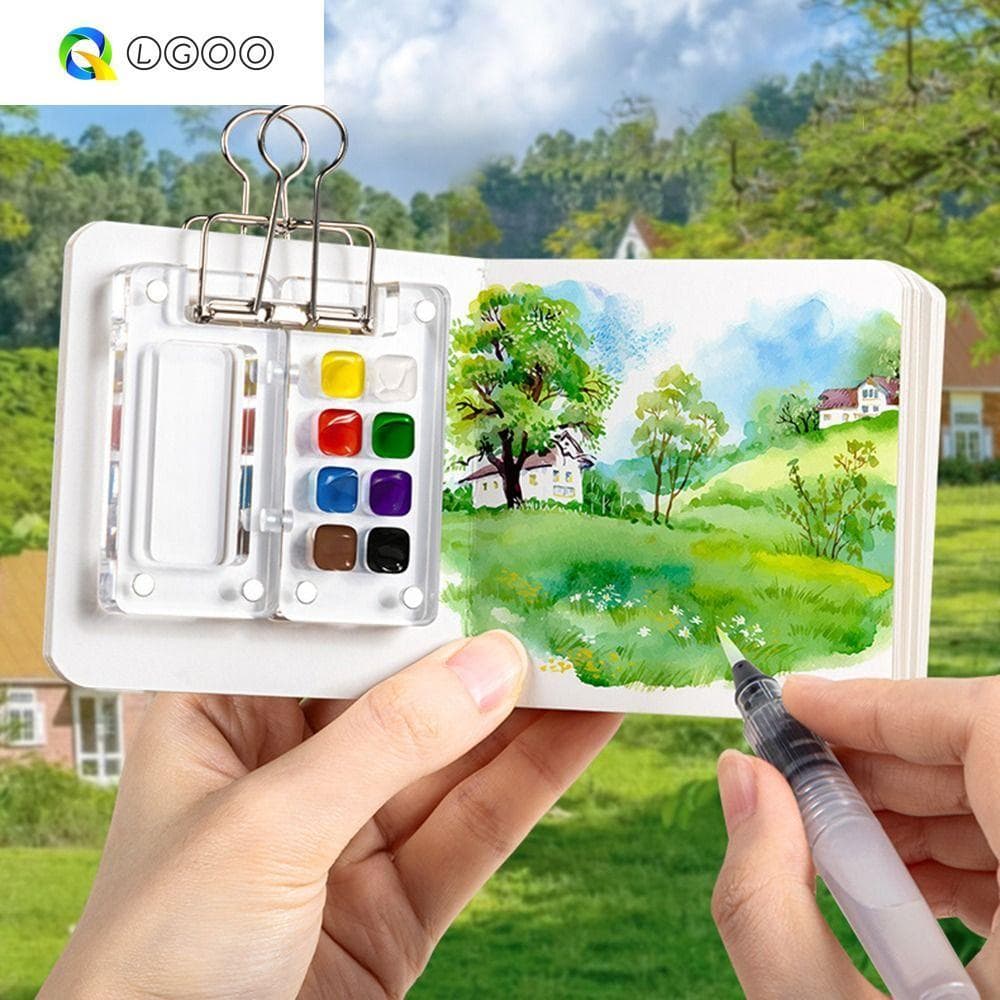 Paleta De Tinta Aquarela LGOO , Mini Caixa De Pigmento De Pintura De Grade 8/15 , Portátil Com Clipe Vazia À Prova D'águ