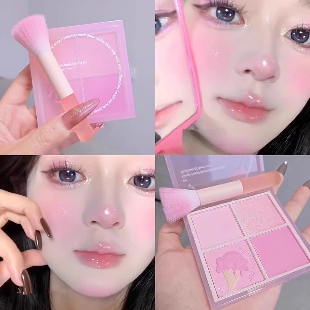 Morango quatro cores morango blush destaque tudo-em-um placa pérola Glitter vitalidade laranja Nude maquiagem rosto ilum