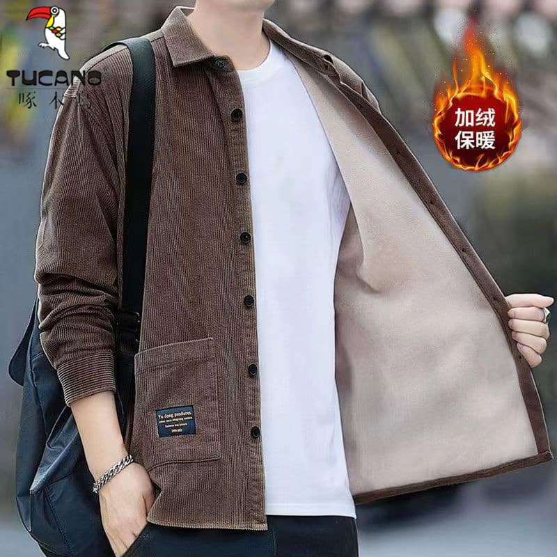 Woodpecker Plus veludo engrossado veludo camisa térmica masculina outono inverno Workwear não-ferro jaqueta masculina