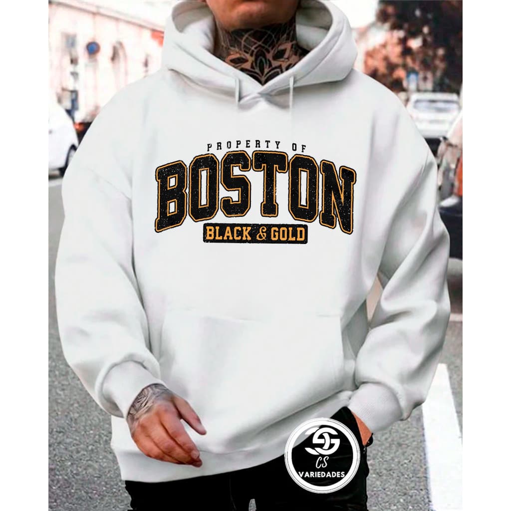Moletom Canguru Masculino Boston Black Gold Com Capuz Streetwear Casual Premium Blusa de Frio