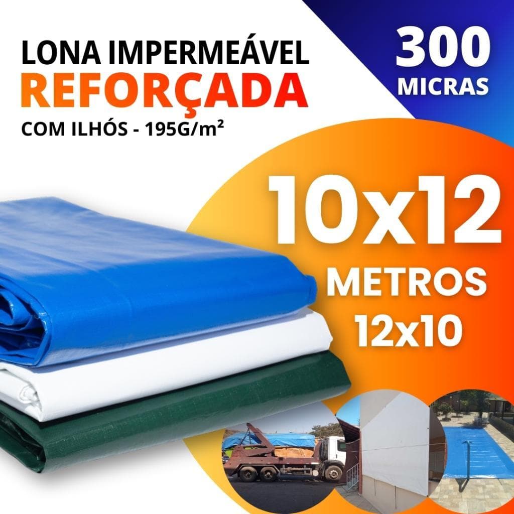 Lona Reforçada Impermeável 300 Micras 10x12 12x10 com Ilhós Multiuso Policarga (Diversas Cores)