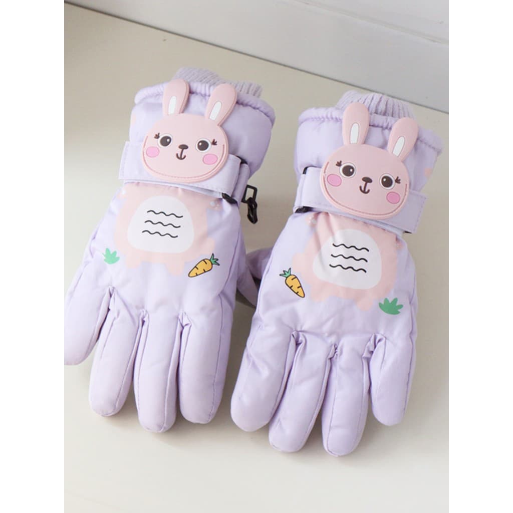Luvas femininas inverno esqui à prova dwaterproof água luvas infantis dos desenhos animados velo-velo quente resistente