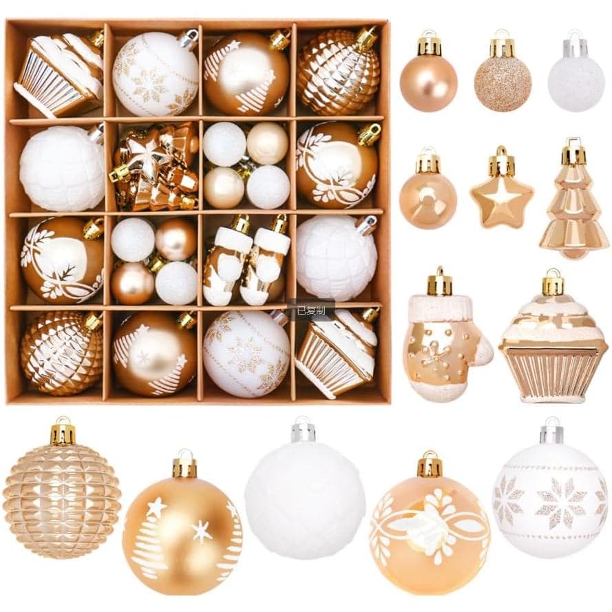 FestiveBliss 42 Peças de Enfeites de Natal, Vários Estilos de Bolas de Natal, Bolas de Natal para Decoração de Árvore de