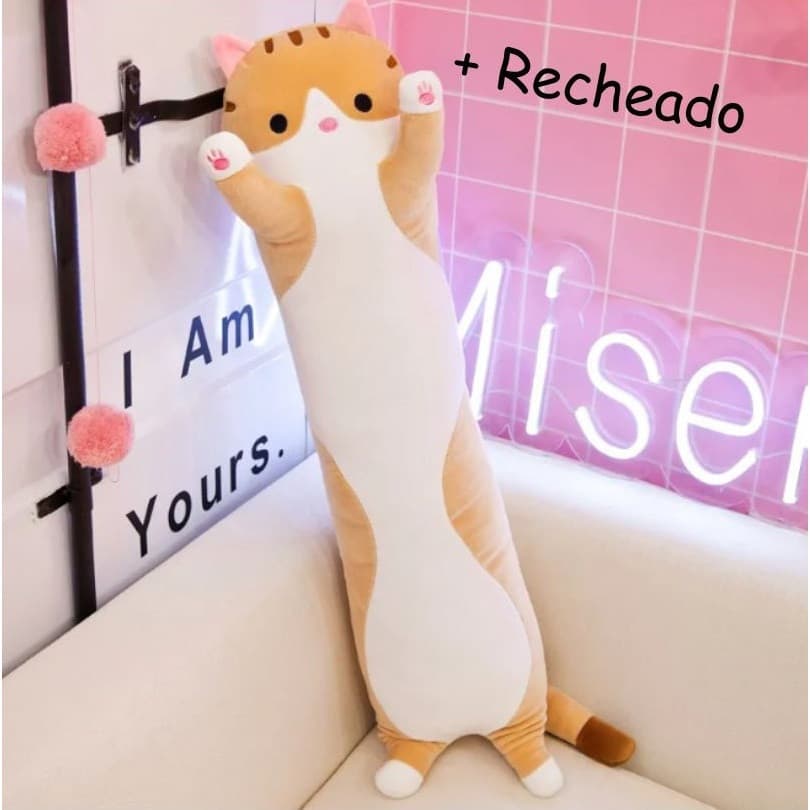 Gato de Pelúcia 70 cm / 50 cm Almofada Rolo Salsichinha Travesseiro Salsicha Gatinho Xuxão Ursinho Almofagato Almofagata