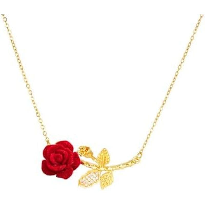 Elegante Colar Com Pingente De Flor Rosa Para Mulheres , Aço Inoxidável , Banhado A Ouro , De Folha De Cristal , Gargant