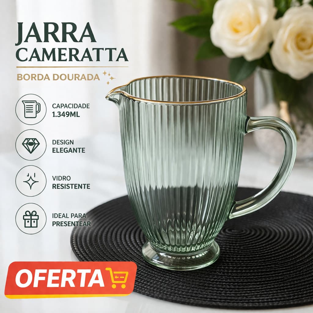 Jarra Cameratta 1.349ml com Borda Dourada– Elegância e Sofisticação para sua Mesa