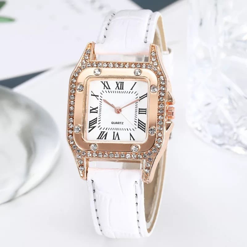 Novo relógio feminino da moda, relógio feminino com pulseira de couro quadrada em formato de barril, relógio feminino, r
