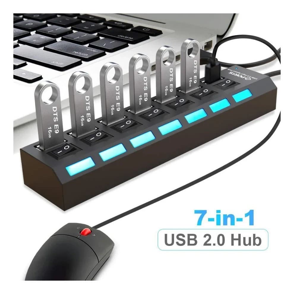 Hub Usb 2.0 c/7 Portas Pen Drive Teclado 480mbps Hd
