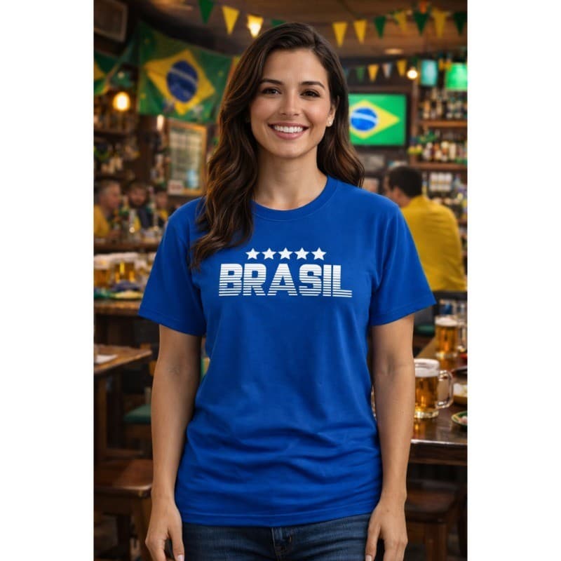 Camiseta Brasil Torcedora Tshirt Feminina Estampa Frontal Copa do Mundo