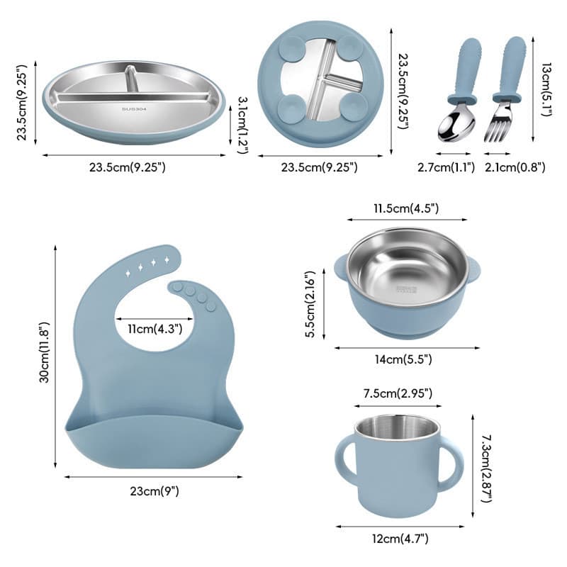 Prato de jantar infantil de aço inoxidável, orelha dupla, copo de água de Silicone, produto comestível, aperto para bebê