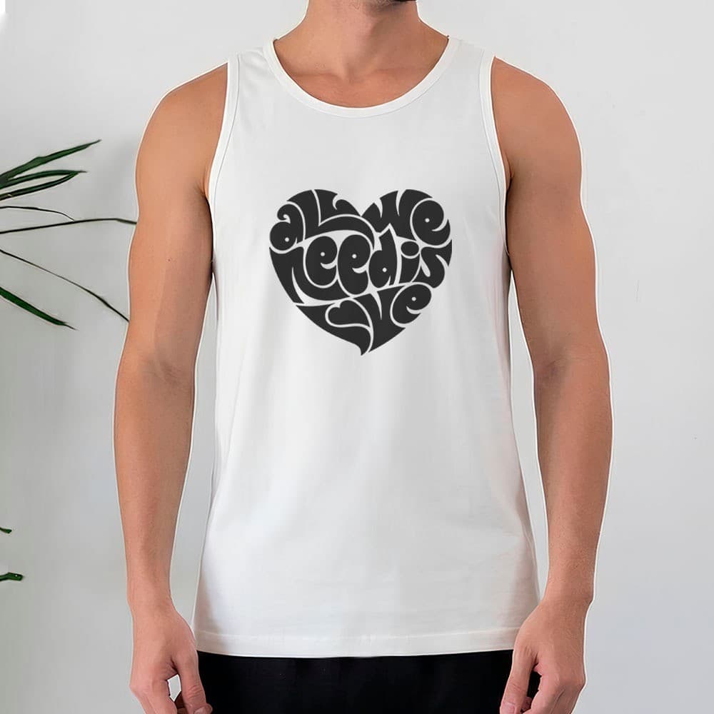 Camiseta Regata Masculina 100% Algodão All We Need Is Love Coração Retrô Casual Urbano Moda