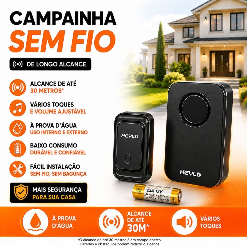 Campainha Sem Fio Residencial Prova D'água Longo Alcance Volume Alto Fácil Instalação Casa Loja