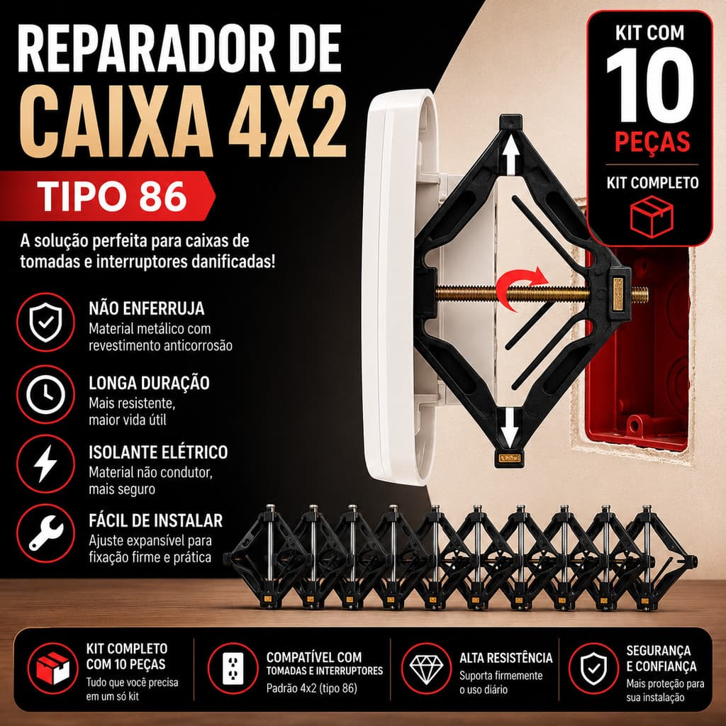 Kit Reparo Salva Abas Caixinha de Luz Tipo 86 Tomada Eletrica Universal Resistente Para Obras Construção Fios Elétrico
