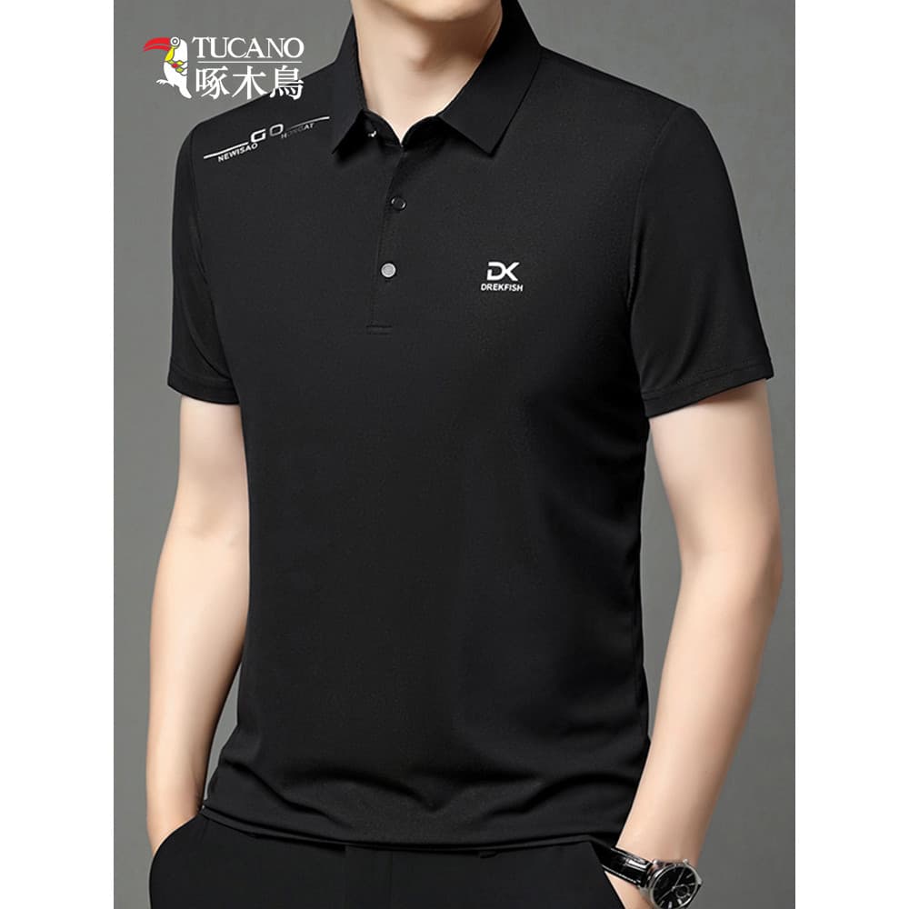 Woodpecker verão gelo seda POLO camisa masculina de meia-idade juventude negócios Casual lapela manga curta camiseta mag