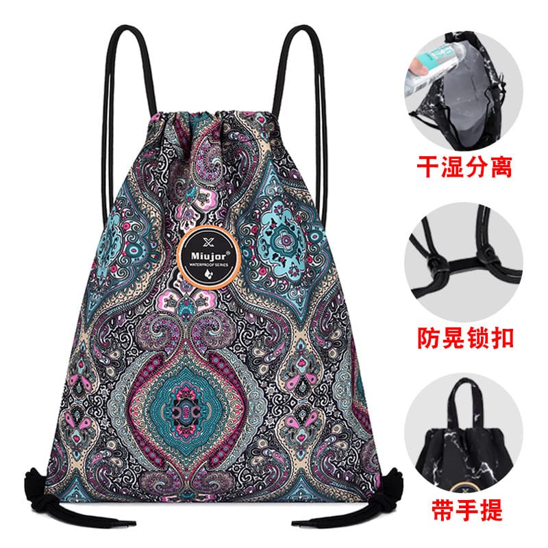 Mochila de bolso com cordão, bolsa de natação com separação seca e molhada, equipamento de natação à prova d'água, bolsa
