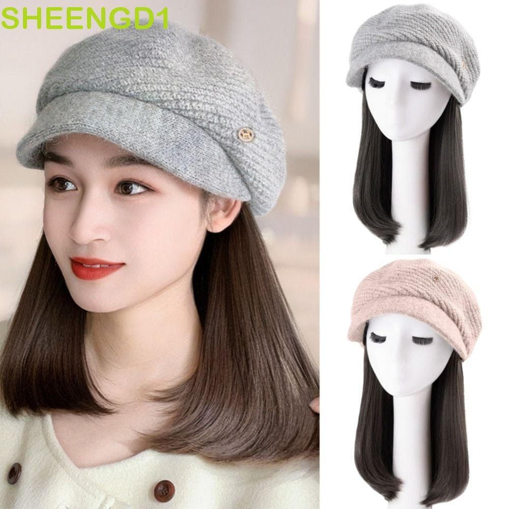 SHEENGD1 Chapéu De Peruca Integrado Feminino , De Boina De Malha Realista , Balde , Cabelo Curto E Reto