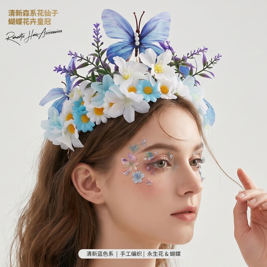 Mori série simulação flor bandana linda foto de noiva tiro Headwear aniversário tridimensional borboleta Super fada aces