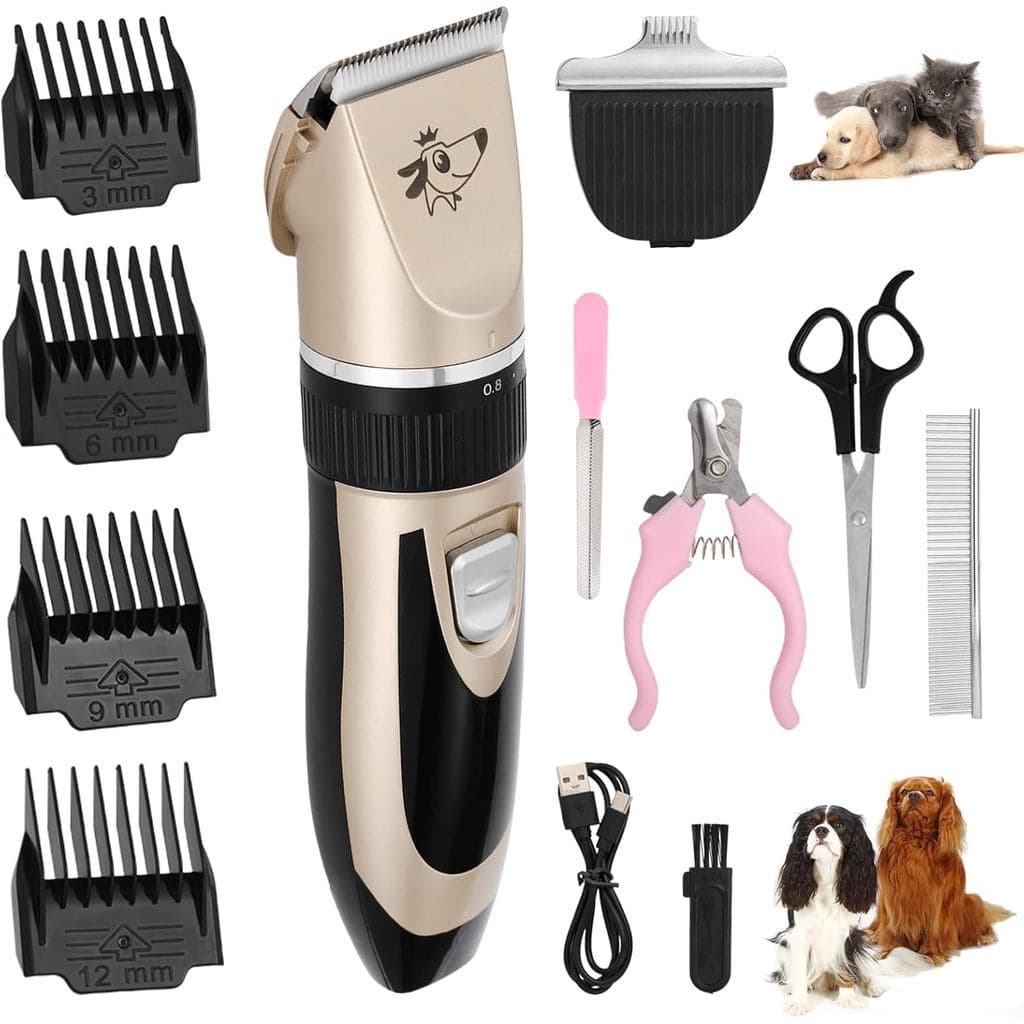 Aovdy Kit de Tosquia para Cães, Baixo Ruído com Bateria Recarregável, Máquina de Cortar Pelos Elétrica Sem Fio Silencios