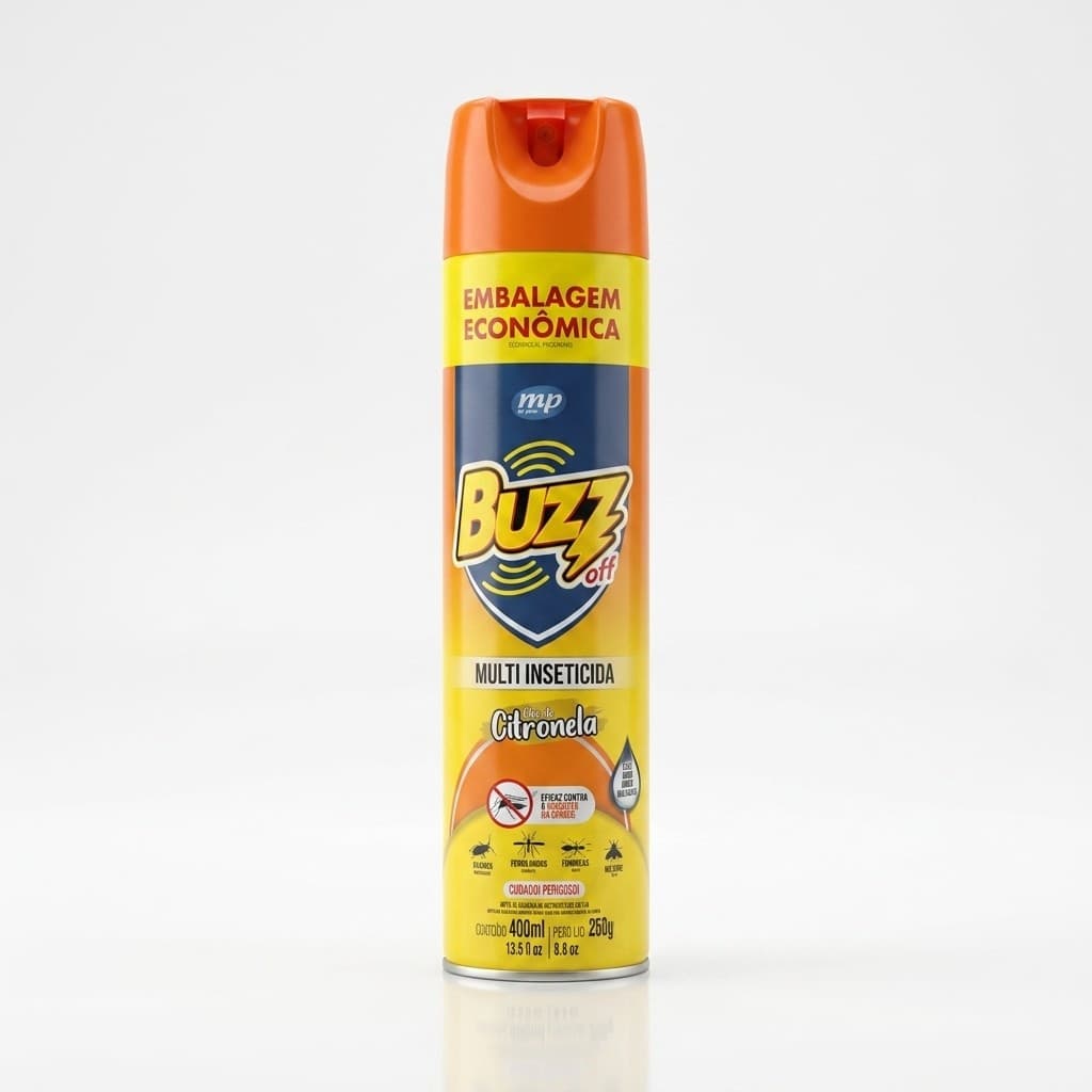 Inseticida Aerosol Buzz Off 400ml Mata Insetos Spray Citronela Eucalipto Contra Moscas Baratas