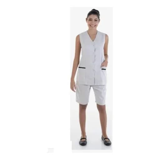 Conjunto Uniforme Algodão Colete E Bermuda Doméstica Faxina