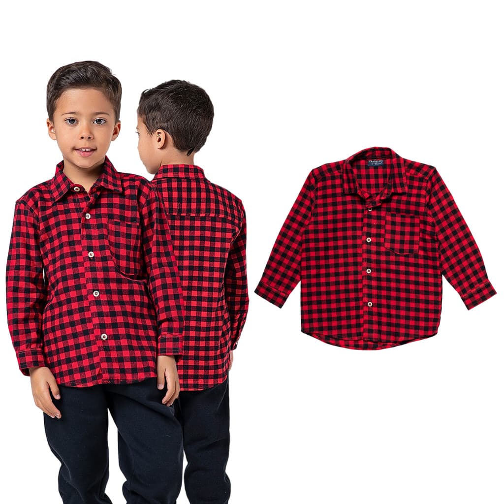Camisa Infantil Menino Xadrez Flanelada 100% Algodão