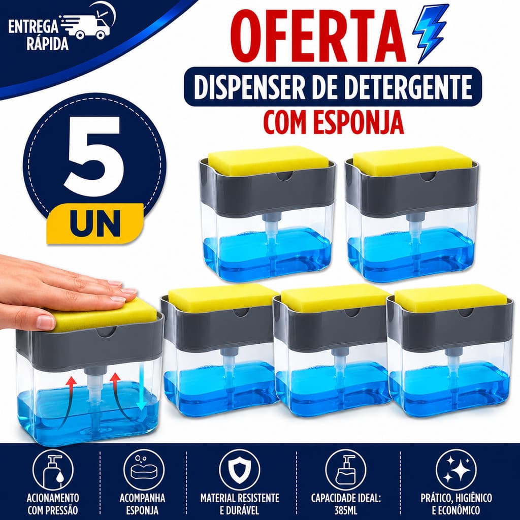 PORTA DETERGENTE COM DOSADOR E ESPONJA  ORGANIZAÇÃO COZINHA E PIA