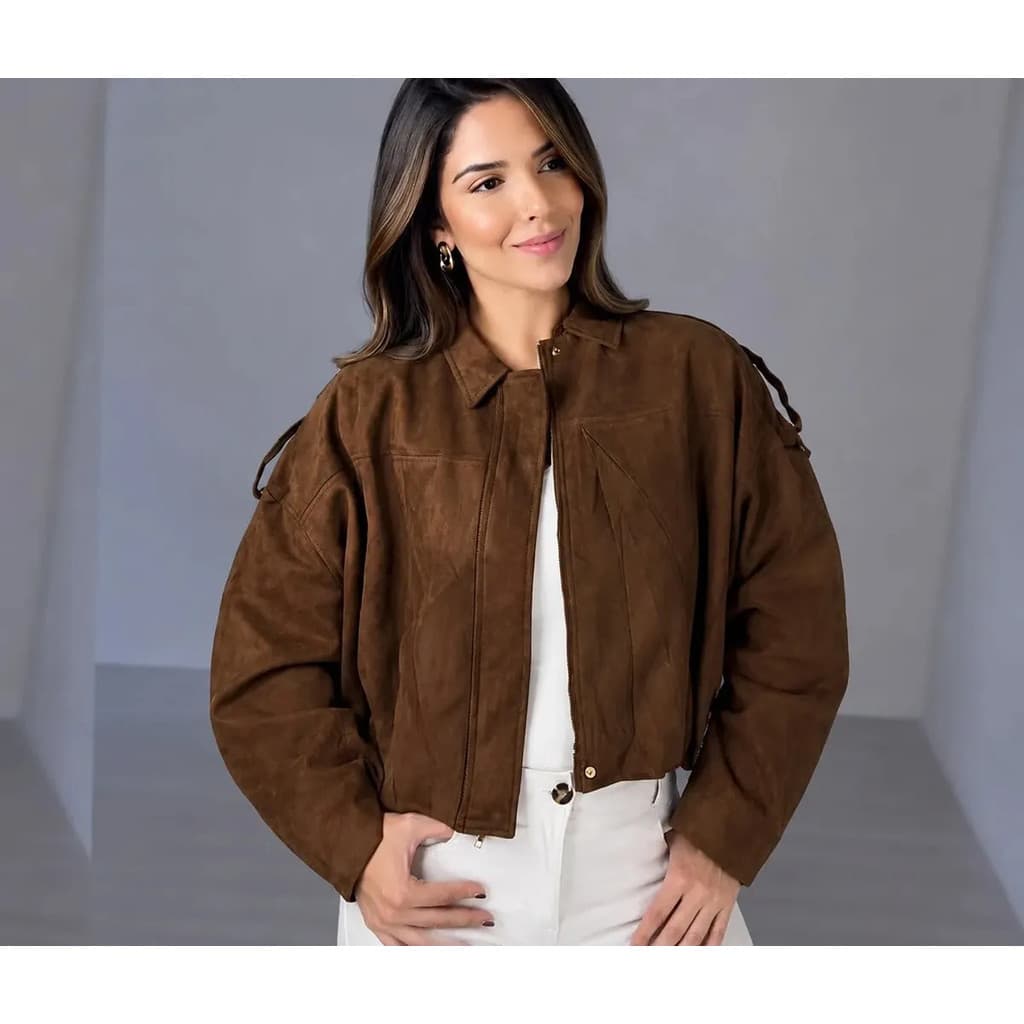 Casaco Jaqueta Feminino Oversized Suede Moderno